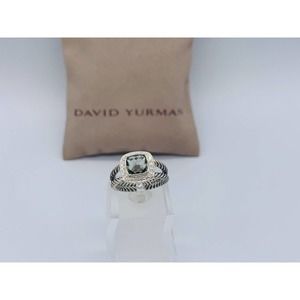 David Yurman Sterling Silver petite Albion Prasiolite & diamonds ring Size 6